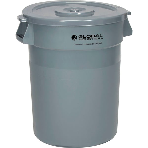 Global Industrial Plastic Trash Can with Lid, 32 Gallon Gray 240460GYCL - main
